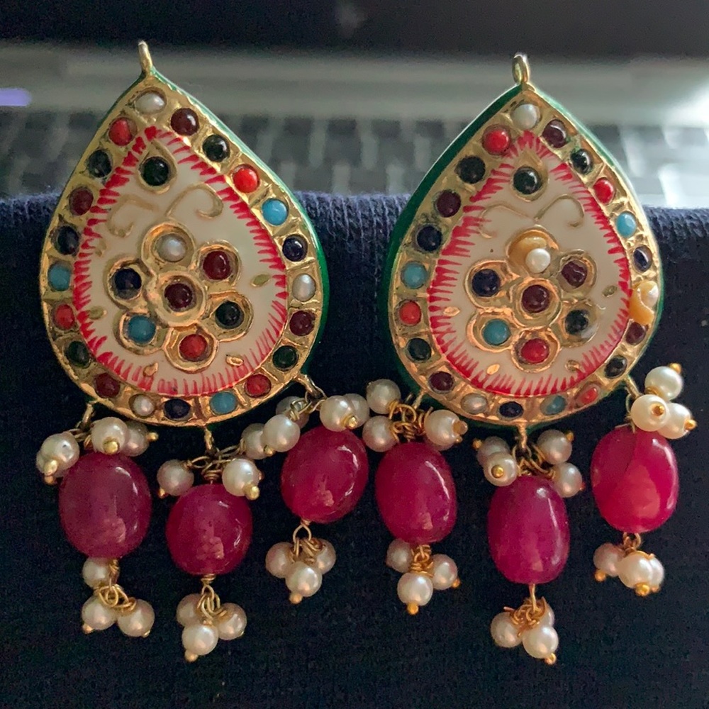 Stunning Jadau Earrings Beaded Drops *NEW*